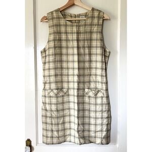 Vintage Gap 90s Yellow Plaid Mini Shift Dress Pockets M Clueless Twee Academia
